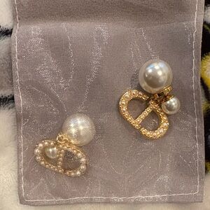 Dior Gold and Pearl Initial Earrings